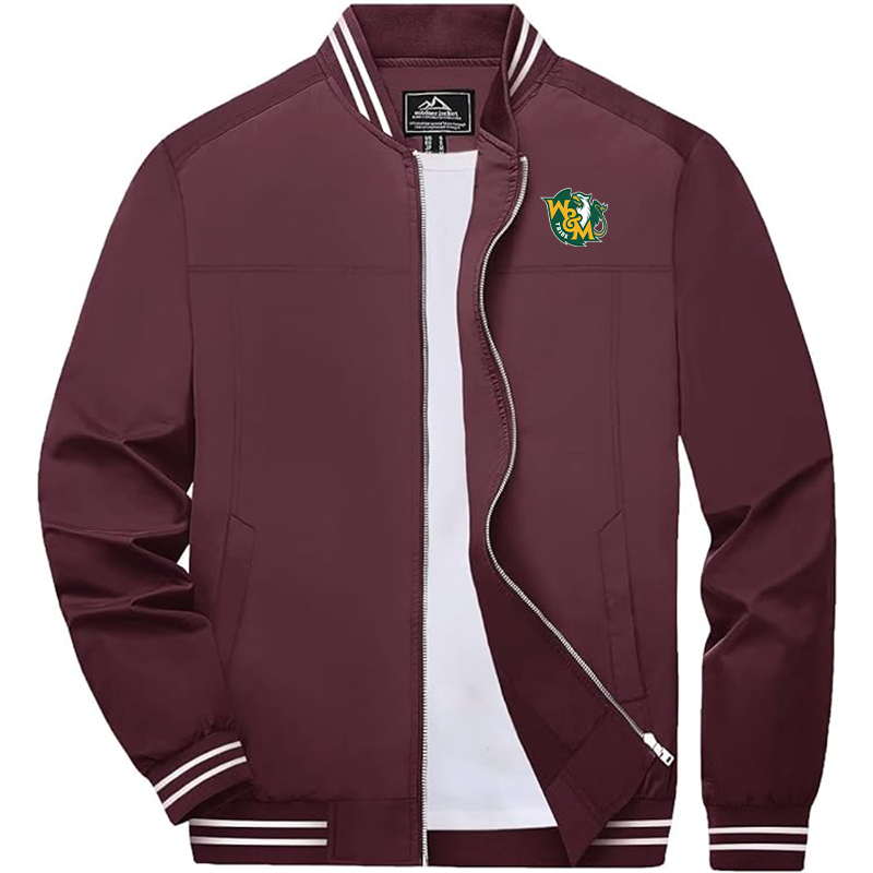 Men's   William and Mary Tribe  Lightweight Zip-Up Bomber Jacket  Ribbed Collar and Cuffs Outerwear